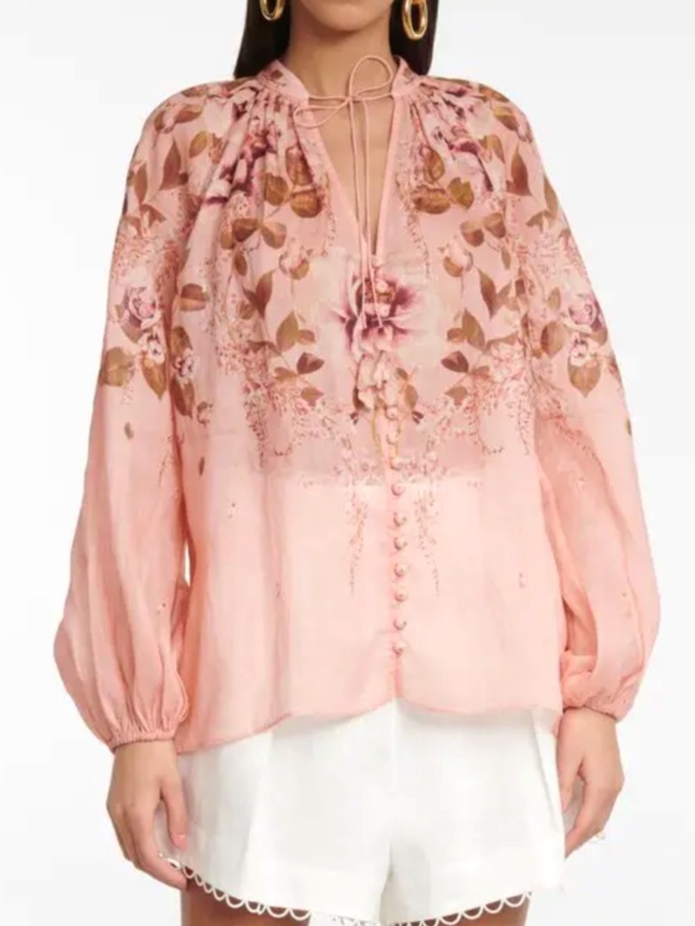 Zimmermann Rosa Tie Blouse Pink Peony Floral Size 3